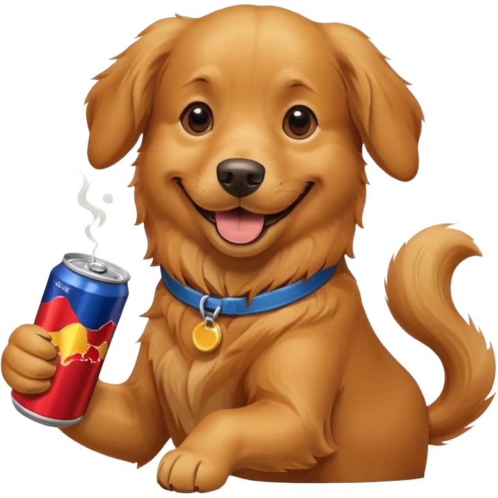 Un chien qui tien une redbull dans sa main droite emoji