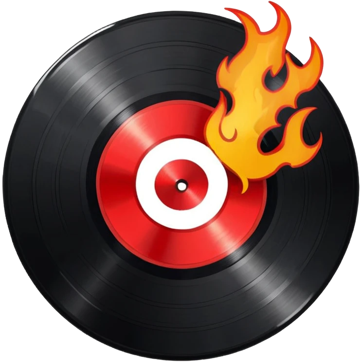 a black vinyl record white stick  with red outlin and flames  emoji