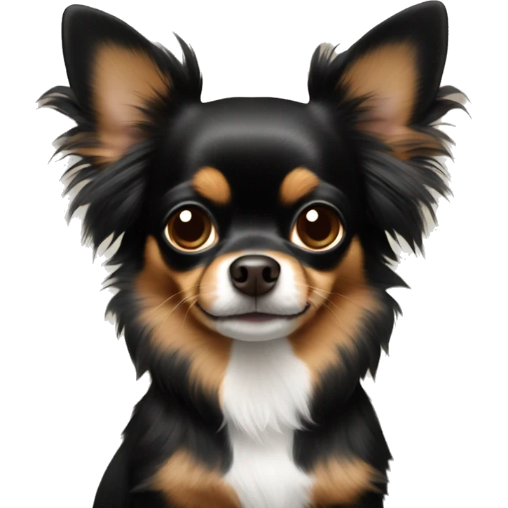 Black and brown long haired chihuahua with three legs  emoji