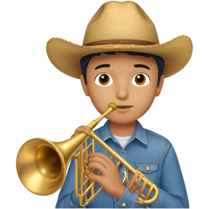 Un chico tocando el trombón vestido de vaquero emoji