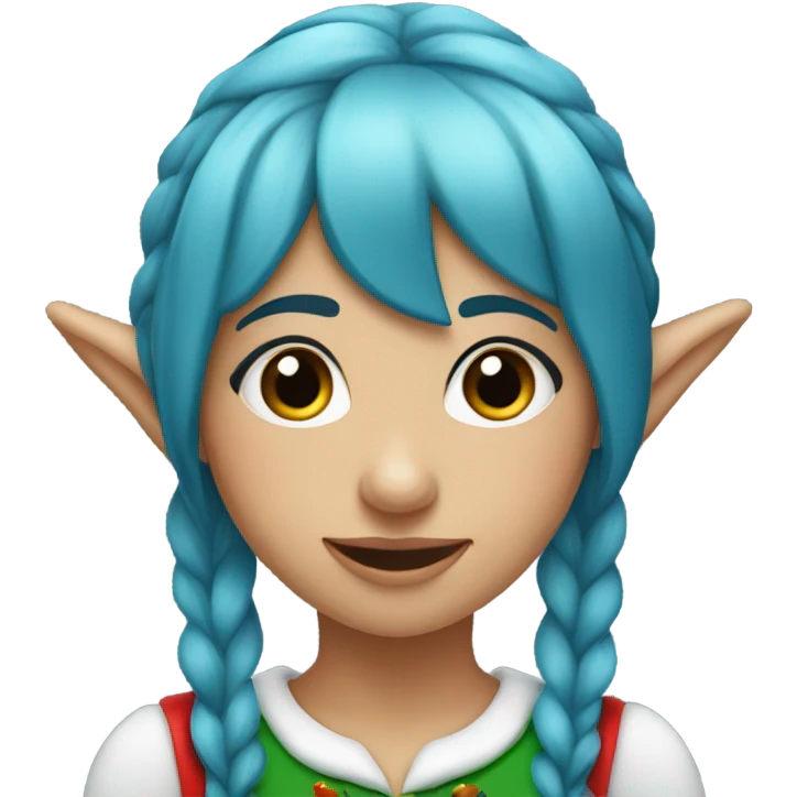 Christmas elf girl blue hair emoji