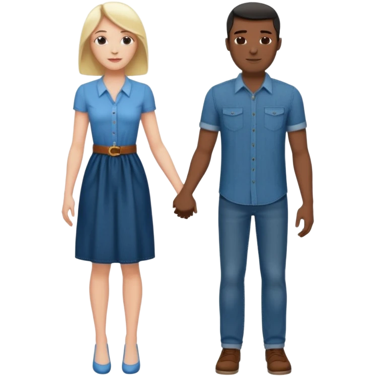 tall White English Woman and Black DC urban guy holding hands and in love man is wearing jeans and a dress shirt emoji