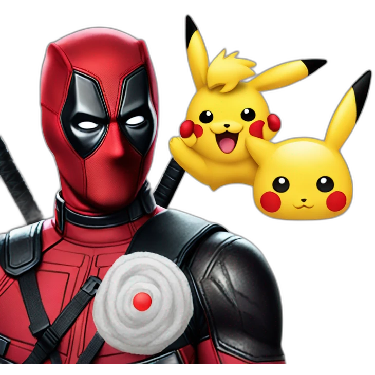 No mask Deadpool, Ryan Reynolds face, pikachu tail and ears emoji