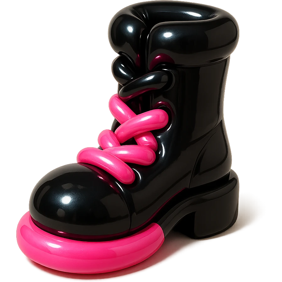 BLACKPINK-inspired gothic boots, no hearts, shiny and playful, black and pink emoji