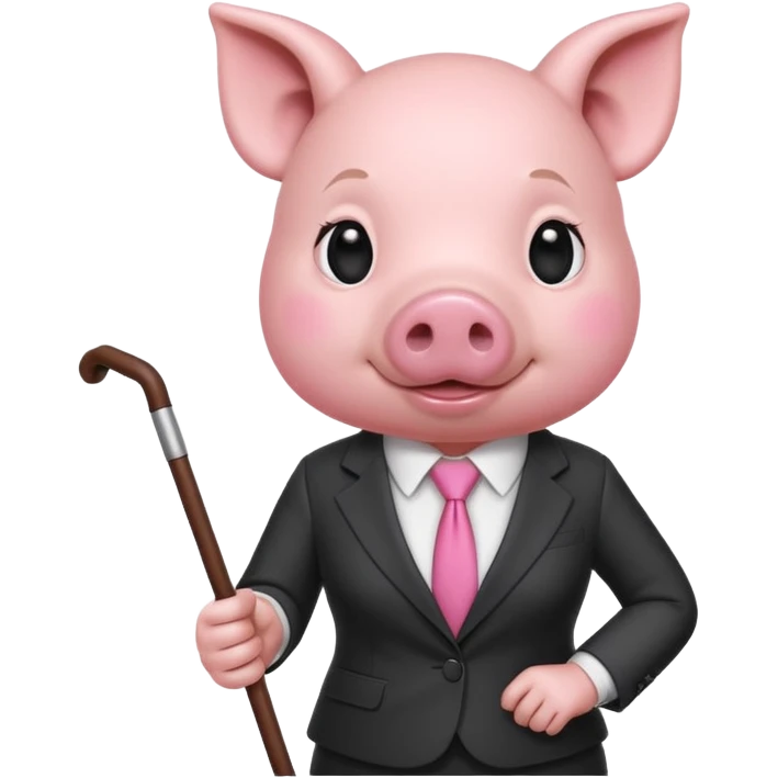 Female pig with hair wearing a suit and  a cane emoji