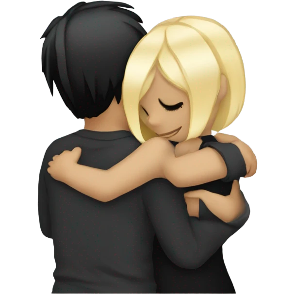 Emo couple hugging  guy with emo hair black hair girl with blonde hair emoji