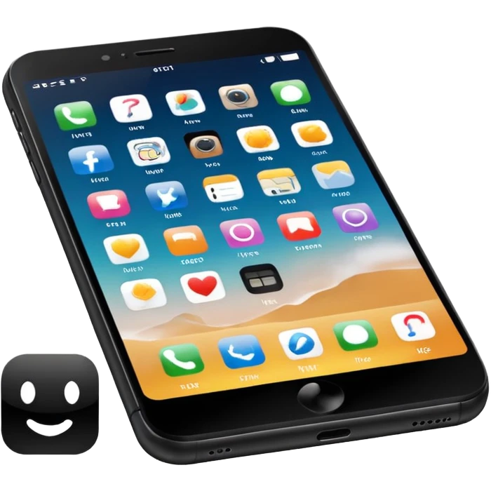 smartphone black with icons on screen in landscape emoji