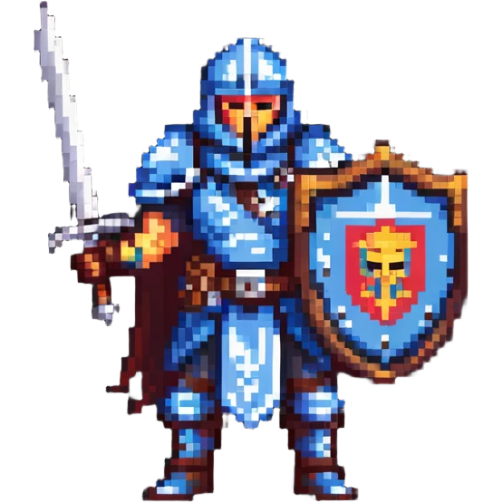 retro fantasy warrior with sword and shield emoji
