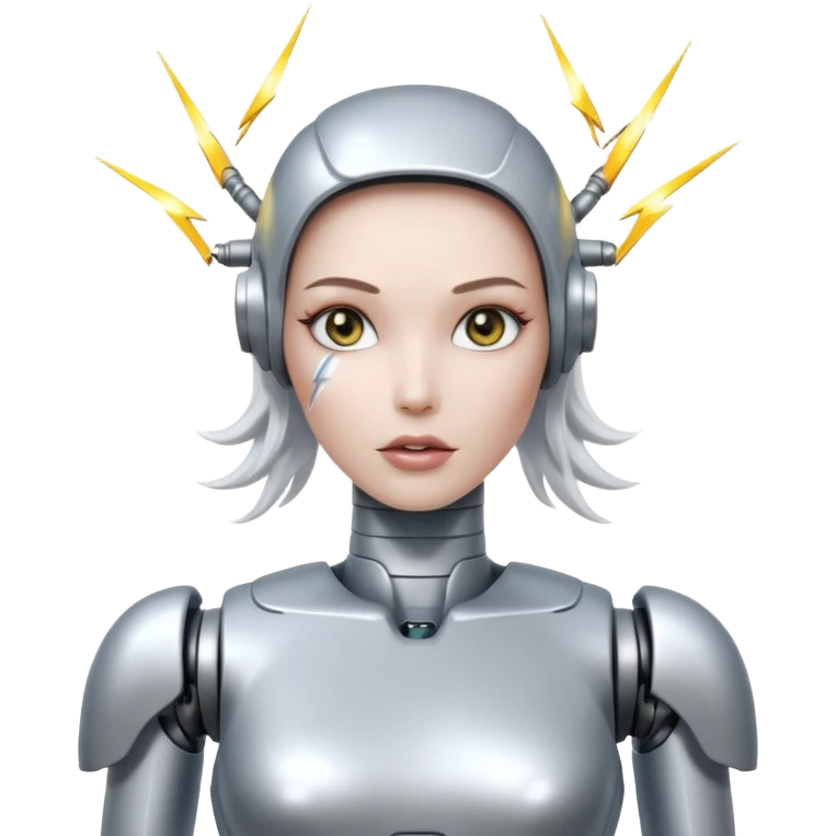 A female robot with a sexy body and lightning shooting from her brain emoji
