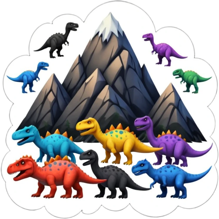 mountian with many ink on it and many dinosaurs emoji