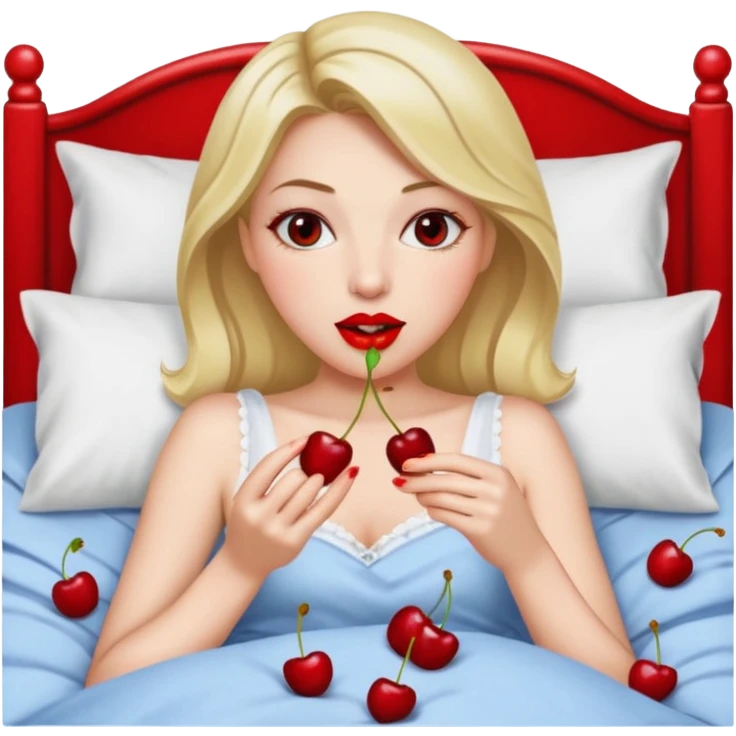 Woman eating cherries in bed emoji
