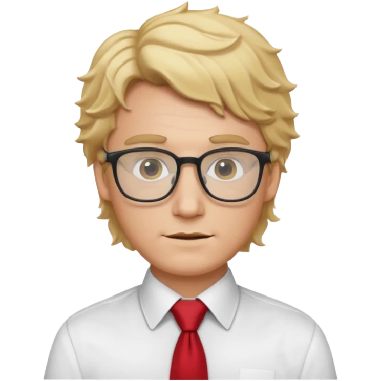 white man in white shirt, having red tie, blonde wavy hair, wearing glasses emoji