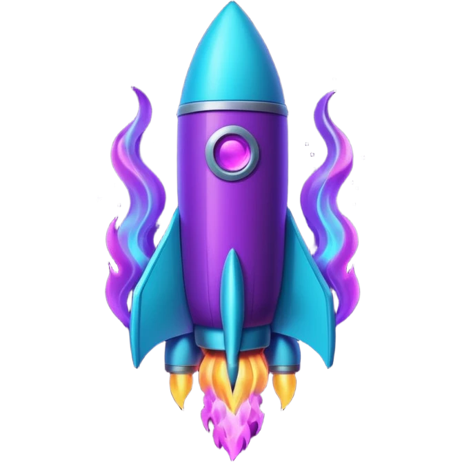 futuristic minimalistic glowing rocket icon, neon purple and cyan flame, dark sci-fi background, 1:1 aspect ratio, no face emoji