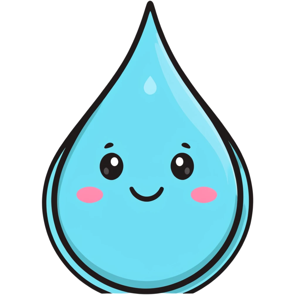 cute water droplet with a smiling face emoji