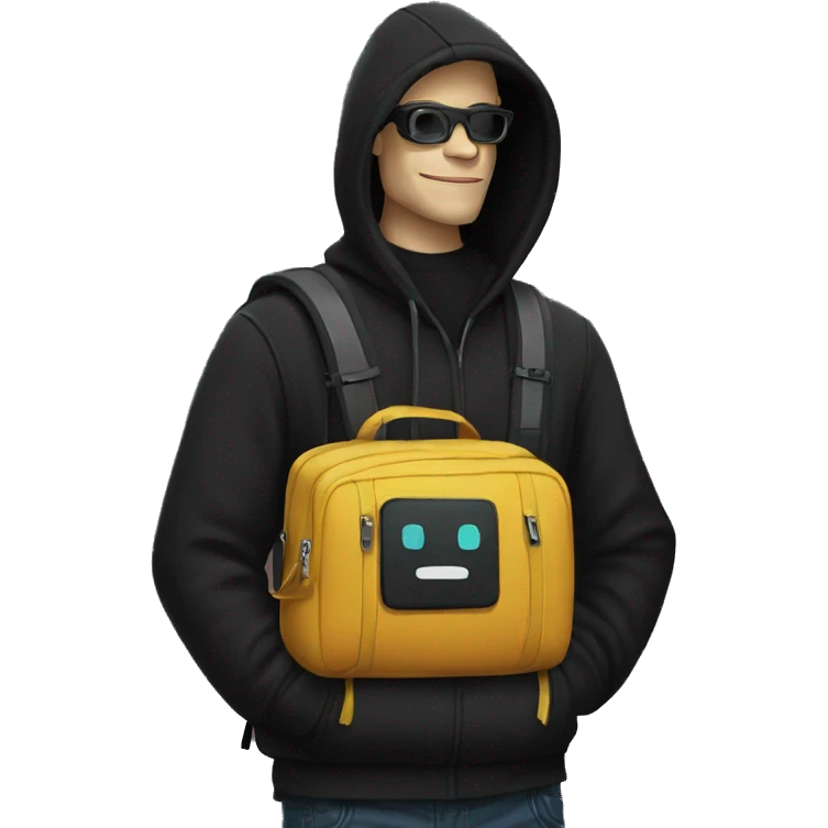 mr. robot with cool backpack black hoodie with zips emoji
