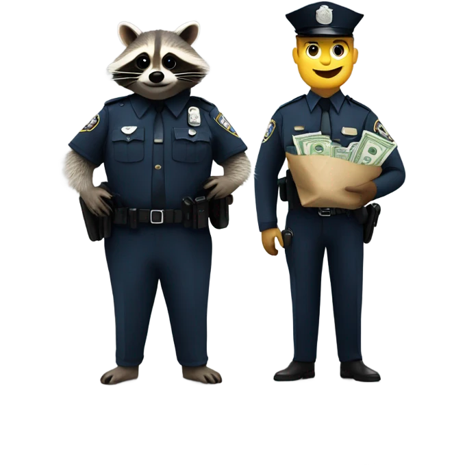 Raccoon with money bag and cop emoji