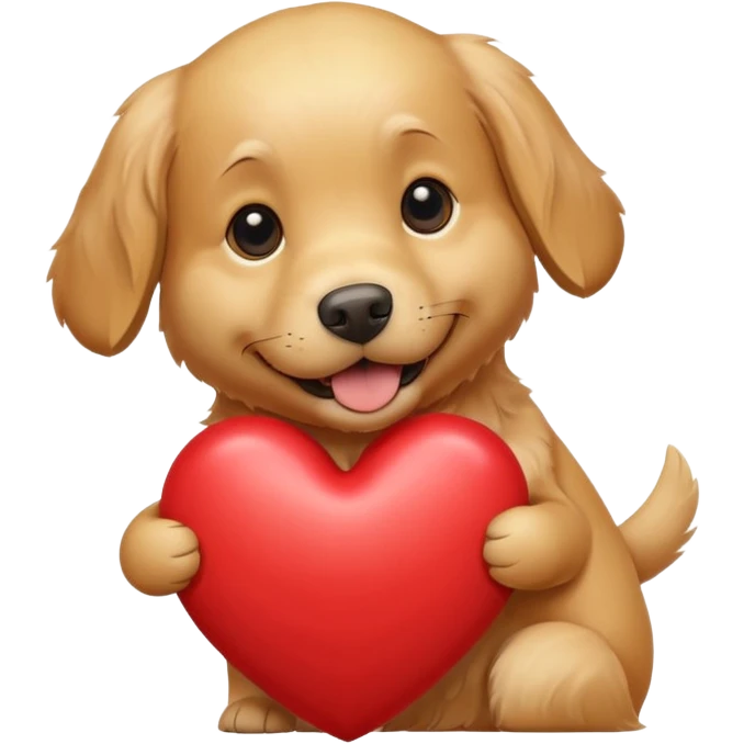 A dog holding a large heart (modeled after a Golden Retriever) emoji