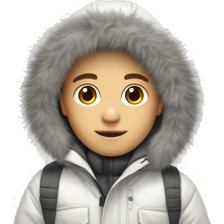 White winter parka with grey fur trimmed hood white boy emoji