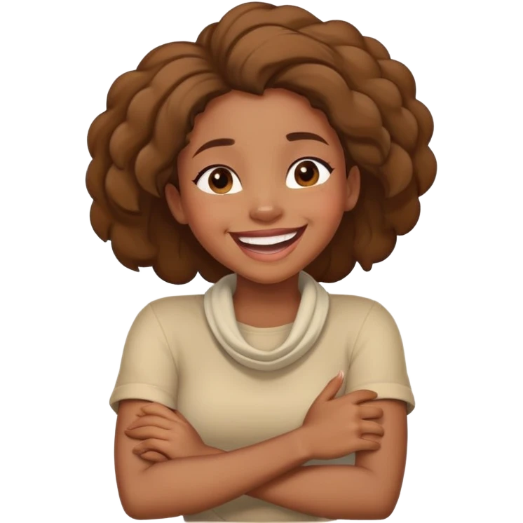 black girl arms crossed around her neck laughing emoji