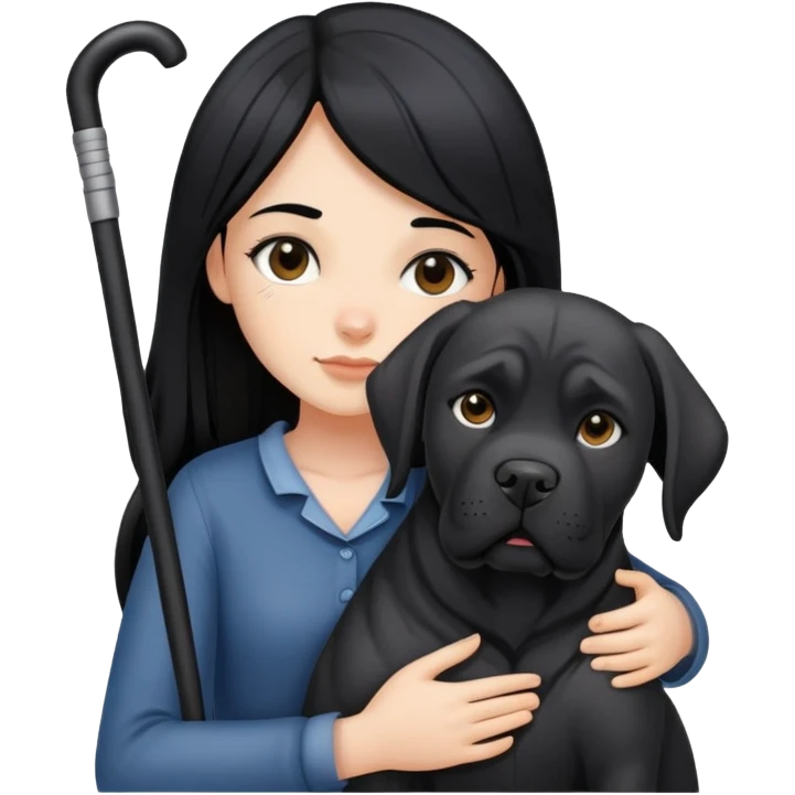 girl with long black hair hugging a black Cane Corso dog emoji