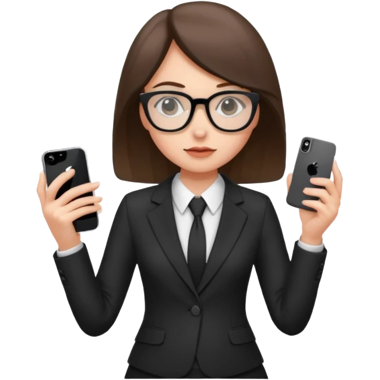 девушка в строгом костюме, очки, айфон в руке emoji