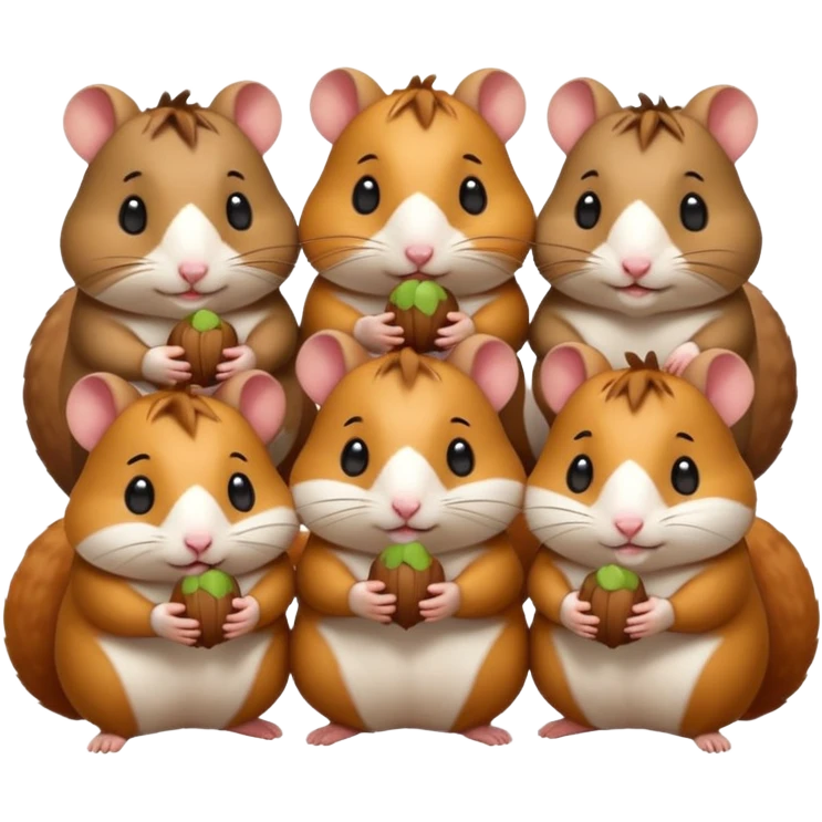 cartoon-style hamster sharing acorns with other cartoon-style hamsters emoji
