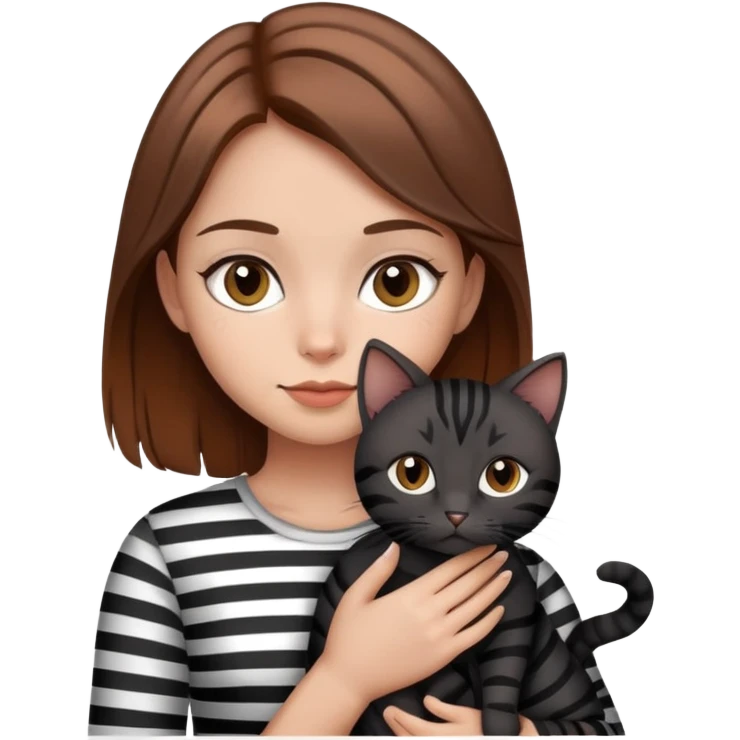 Tan brown hair girl holding a black cat and grey striped cat emoji