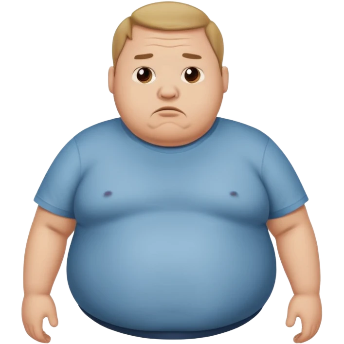 a cartoon fat man holding his stomach wearing t shirt, while looking confused? emoji