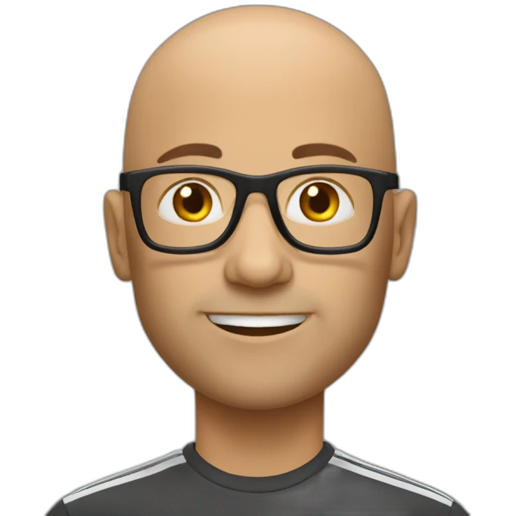 Soccer 43 year slim male bald glasses emoji