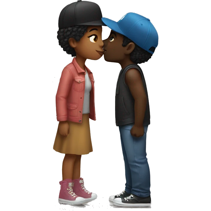 Black girl, kissing a black guy in trucker hat emoji