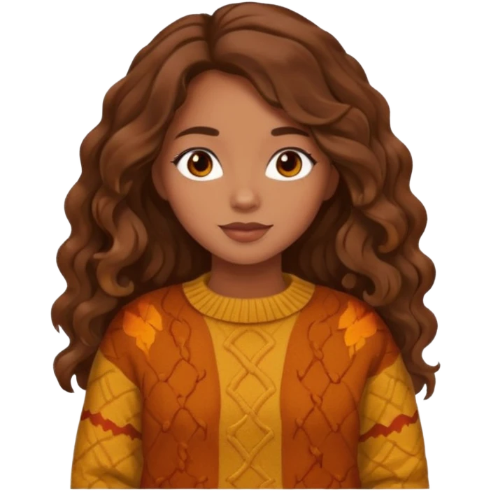 Cozy mixed girl with long wavy brown hair dressed for fall emoji