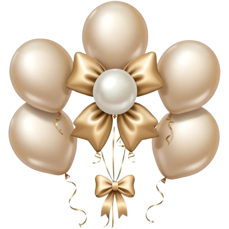 pearl-colored bow and 6 beige  metallic aesthetic star-shaped balloons emoji