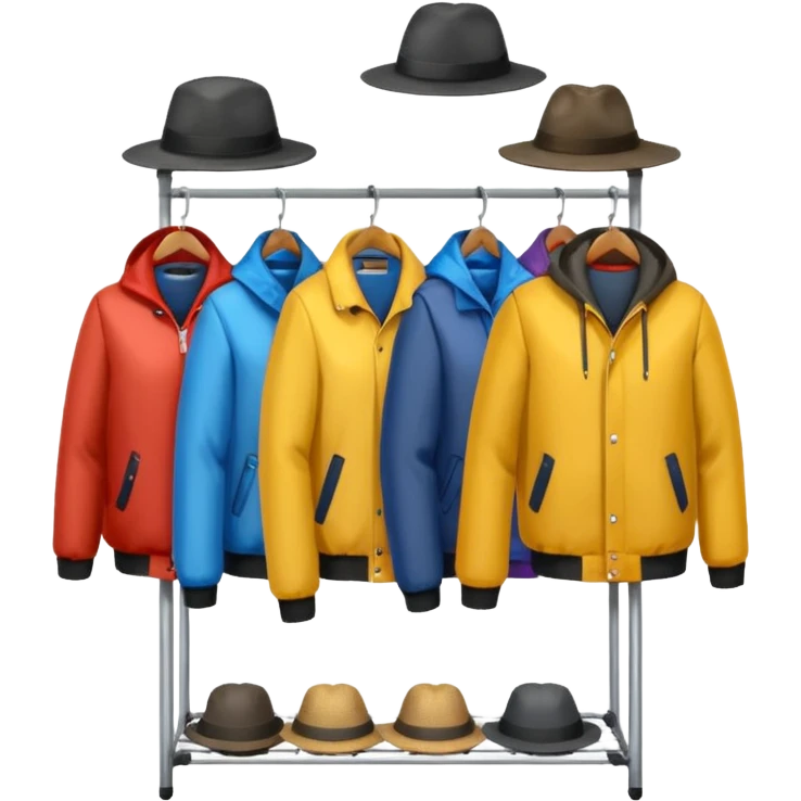 clothing rack with jackets and hats emoji