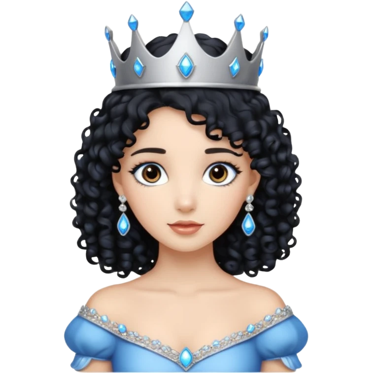 Por favor hazme el emoji de la princesa pero con el pelo negro y rizado, los ojos marrones y la corona plateada con jollas azules emoji