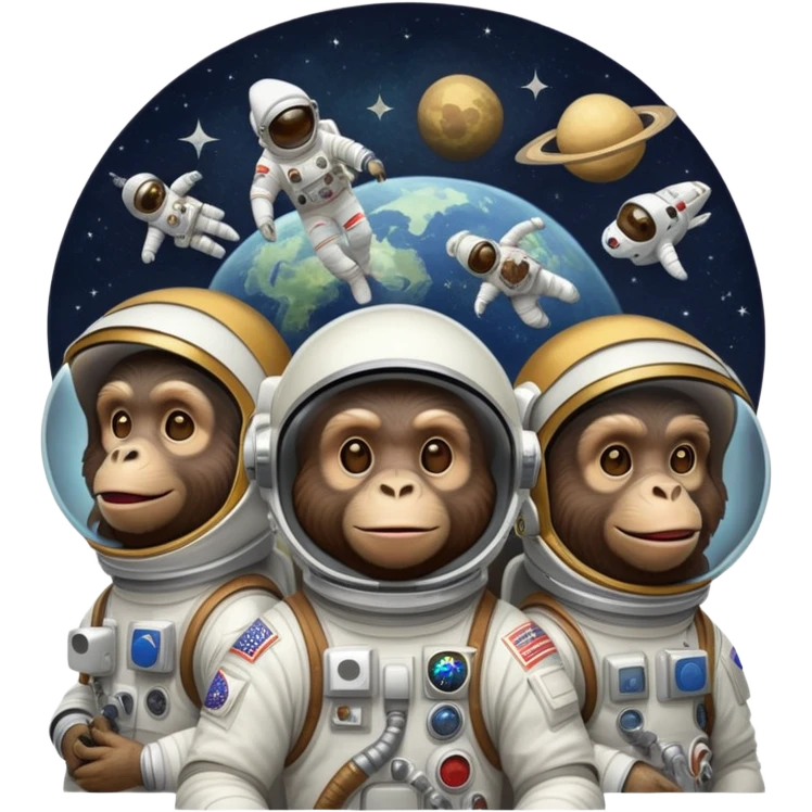 multiple apes traveling in space, smoking weed emoji