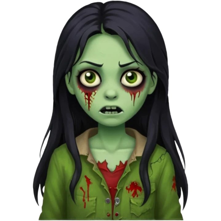 girl zombie with long black hair and green skin emoji