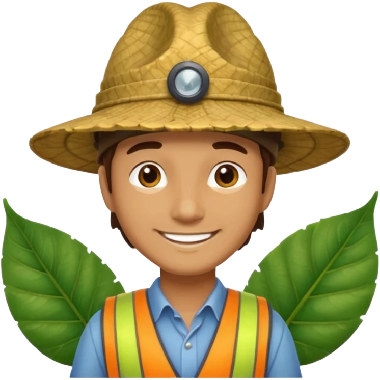 an surveyor man wearing a large leaf hat emoji