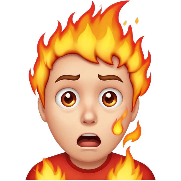 laptop with shocked face, fire, sad  emoji