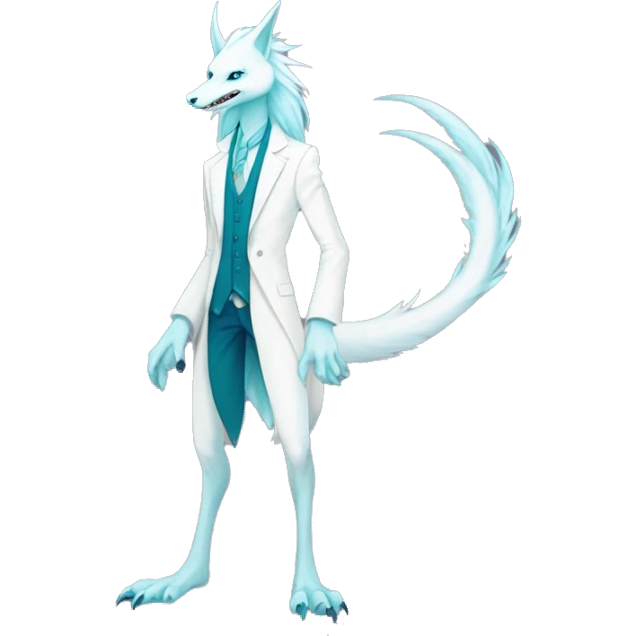 White elegant beautiful natural cute badass epic anthro modern albino sergal-vernid-Fakémon with cyan mane, with cyan edgy stripes, anthropomorphic, two-legged, digitigrade, full body emoji