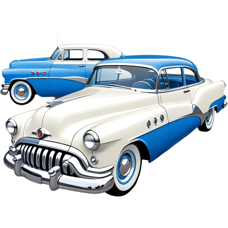 classic hot rod car, 1950s Buick Century influence, bright blue and white colors, chrome accents emoji