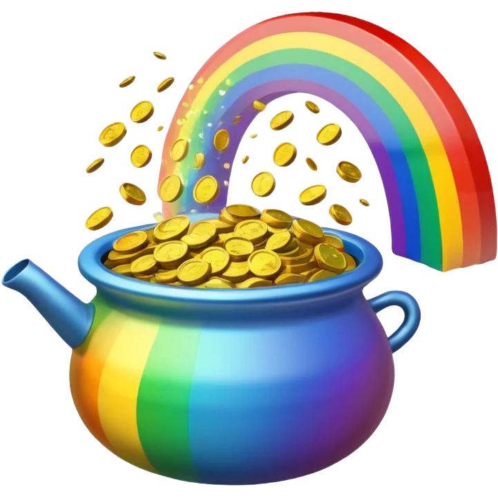 A rainbow emoji with a pot of gold at the end. emoji