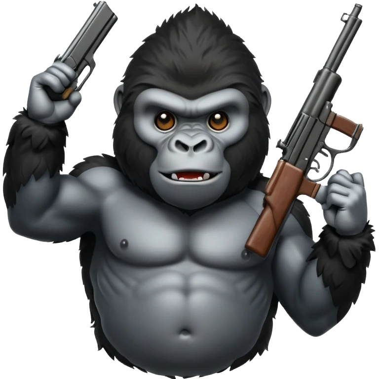 A gorilla holding a gun in the air emoji