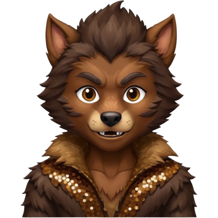 The Werewolf from Universal Monsters with brown fur, dark brown sequin outfit  emoji