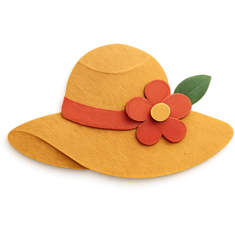floral women's sun hat, paper-craft style illustration emoji