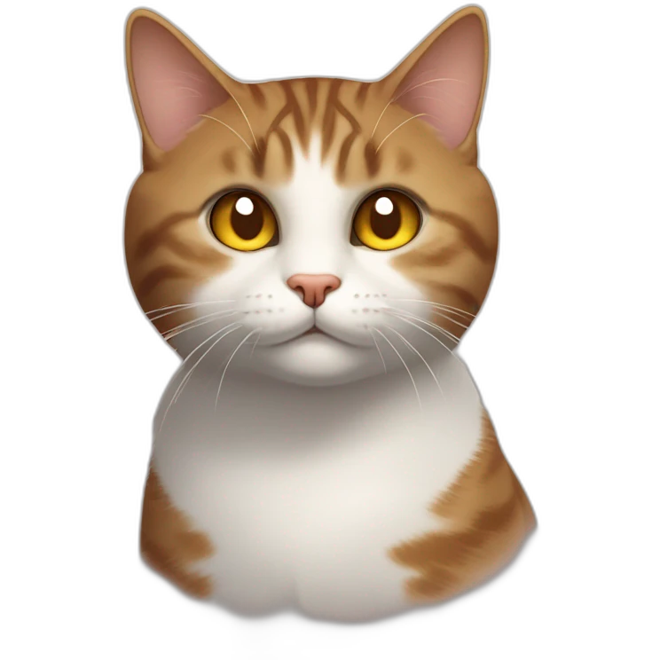 american short hair cat- tabby- a little bit fat- brown yellow eyes- the distances between eyes is a little bit far- dark orange hair- fluffy- looks cute - looks middle aged emoji