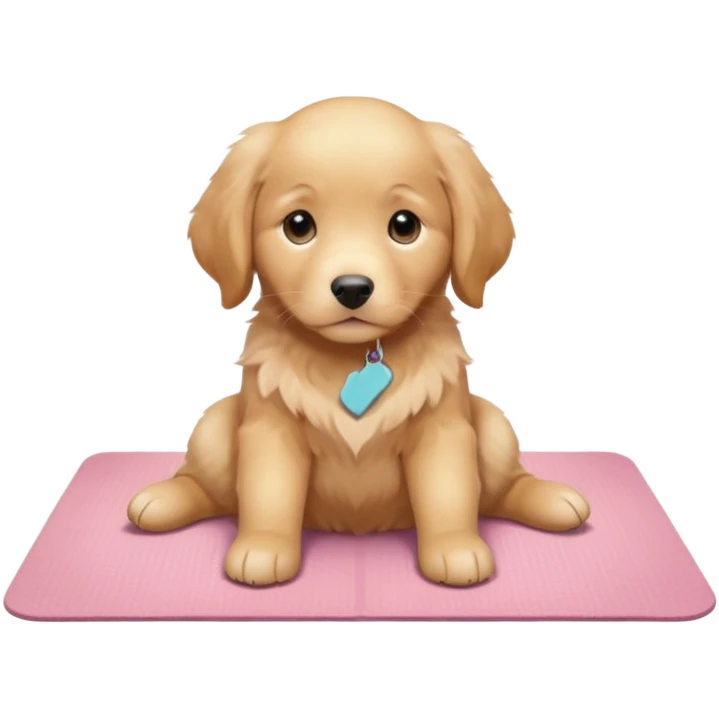 Funny Golden retriever puppy on light pink yoga mat emoji