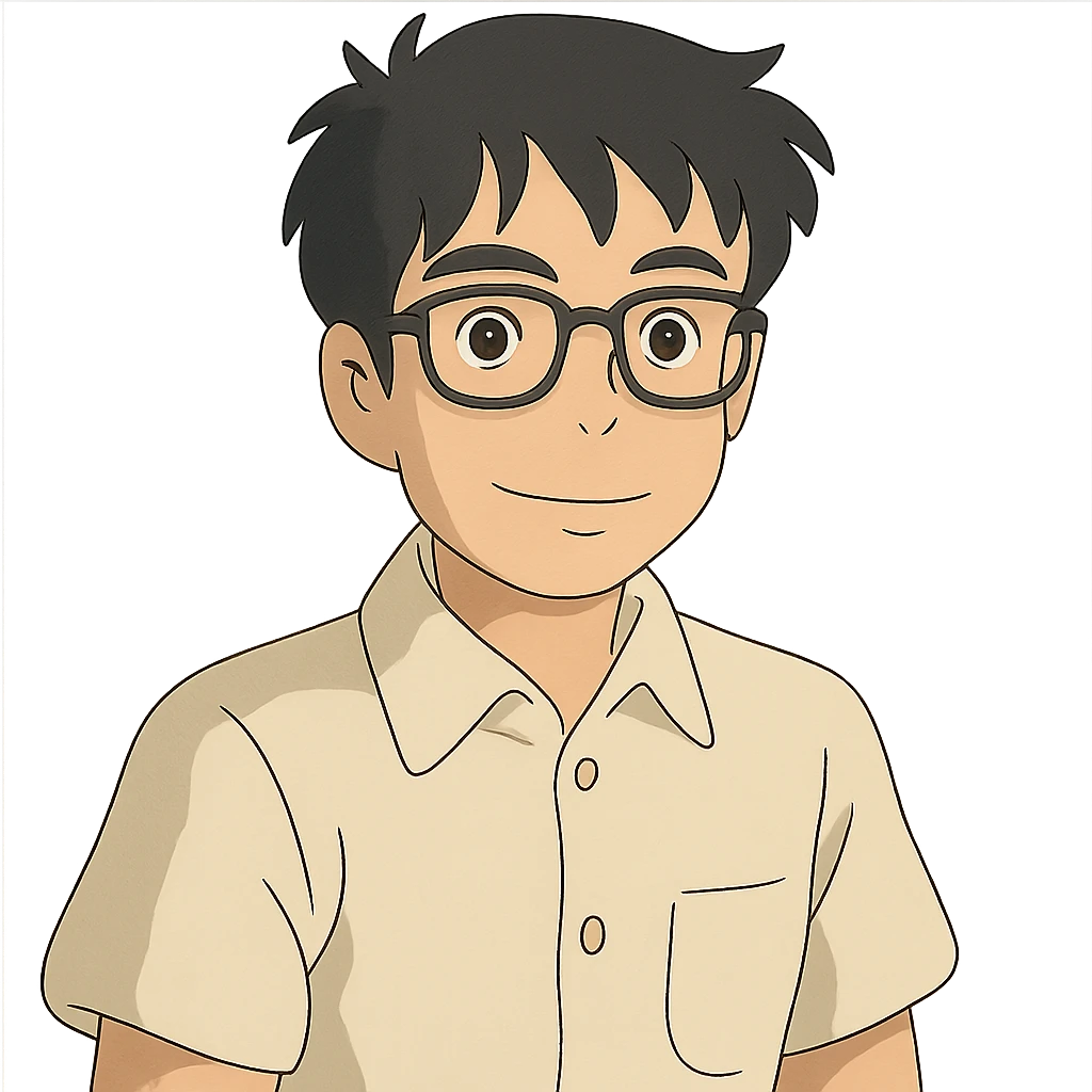 asian nerdy man with glasses, ghibli style emoji