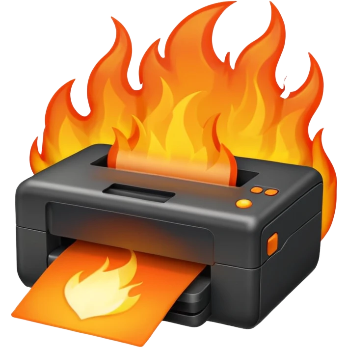 una impresora escupiendo fuego emoji