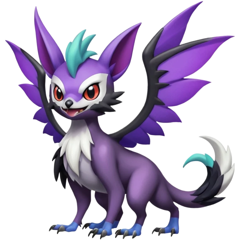 Shiny Cute Noibat-Noivern-Mightyena-Silvally-Fakémon-hybrid-creature (full body)  emoji