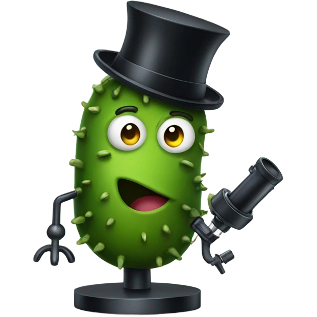 Pickle with top hat and microscope emoji